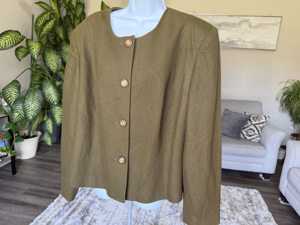 Vintage Worthington 22W 100% Wool Cropped Jacket Blazer Crest Buttons #1070